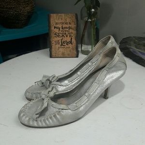Silver loafers pumps